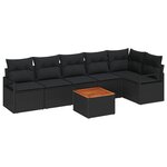 Ensemble de Canapés de Jardin 7 pièces avec Coussins Noir Rattan Poly Acacia