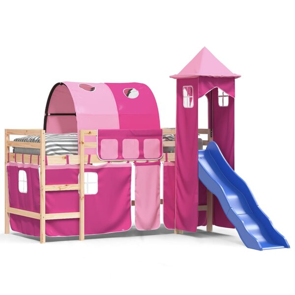 vidaXL Lit mezzanine enfants avec tour rose 80x200cm bois pin massif