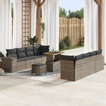 vidaXL Ensemble de canapé de jardin 11 pièces avec coussins gris poly rattan acacia