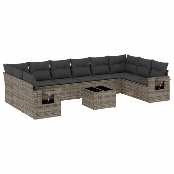 vidaXL Salon de jardin 11 Pièces avec coussins gris résine tressée