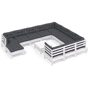 vidaXL Salon de jardin 12 Pièces avec coussins blanc bois de pin