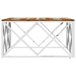 vidaXL Table basse argenté acier inoxydable/bois massif récupération