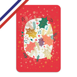 Carte double bonne année feuilles de houx  flocons