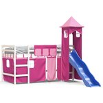 vidaXL Lit mezzanine enfants avec tour rose 90x190 cm bois pin massif