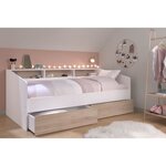 Lit banquette 2 tiroirs 90 x 200/190 cm - Mat chêne et blanc