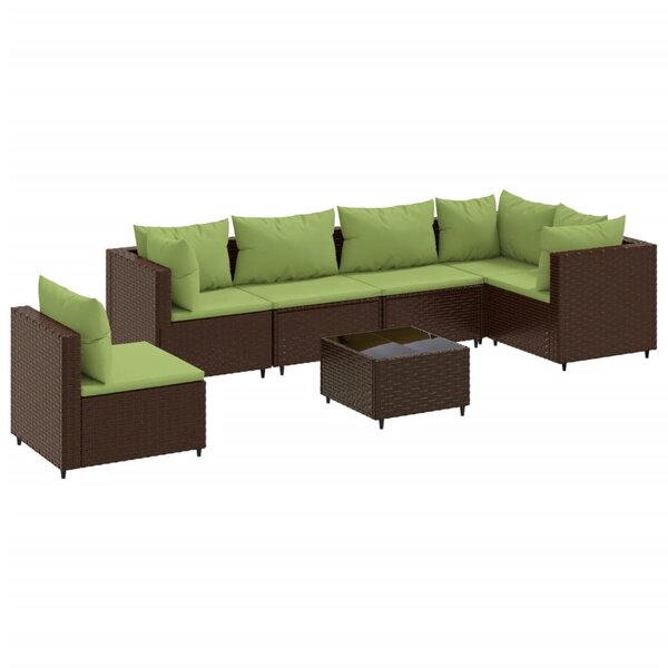 vidaXL Salon de jardin avec coussins 7 Pièces marron résine tressée