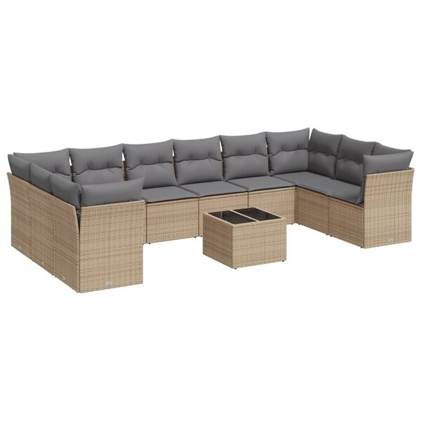 vidaXL Salon de jardin 11 Pièces avec coussins beige résine tressée