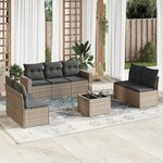 vidaXL Salon de jardin 8 Pièces avec coussins gris résine tressée