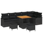 Ensemble de 9 pièces de canapé de jardin avec coussins Noir Poly rotin Acacia