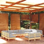 vidaXL Salon de jardin 12 Pièces avec coussins gris Bois de pin massif