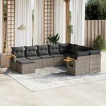 vidaXL Salon de jardin avec coussins 10 Pièces gris résine tressée