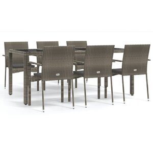 vidaXL Ensemble à manger jardin et coussins 7 Pièces gris rotin