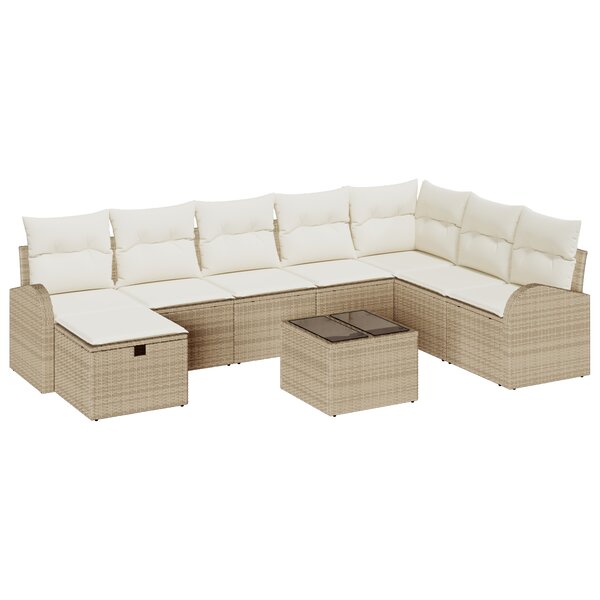 vidaXL Ensemble de canapé de jardin 9 pièces avec coussins beige en poly rattan