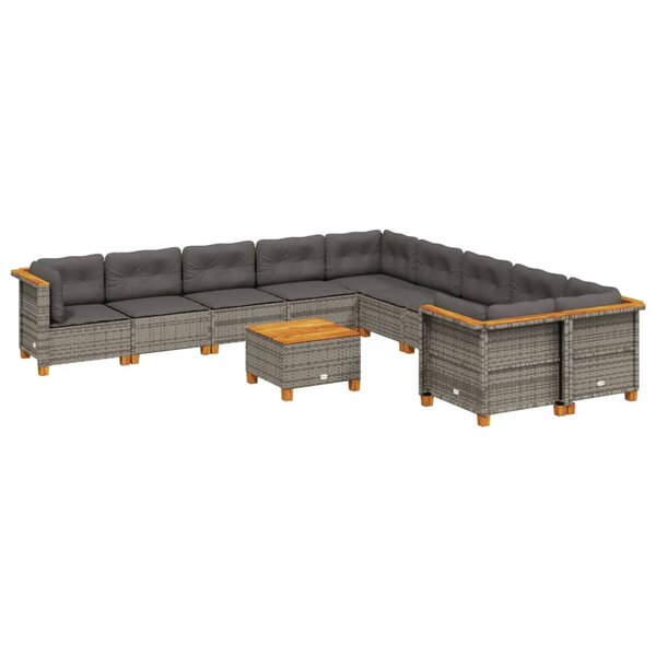 vidaXL Salon de jardin 11 Pièces avec coussins gris résine tressée