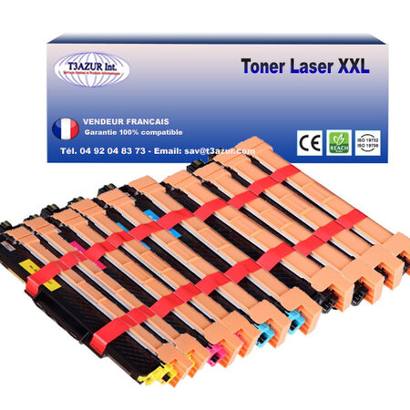 10 Toners compatibles avec TN247 pour Brother HL-L3210CW  HL-L3230CDW  (Noir+Couleur) - 3000 pages + 2300 pages  - T3AZUR