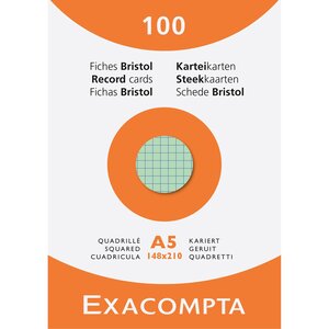 Étui De 100 Fiches - Bristol Quadrillé 5x5 Non Perforé 148x210mm - Couleurs Assorties - X 10 - Exacompta
