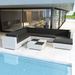 vidaXL Salon de jardin 8 Pièces avec coussins Résine tressée Blanc