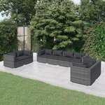 vidaXL Salon de jardin 8 Pièces avec coussins Résine tressée Gris