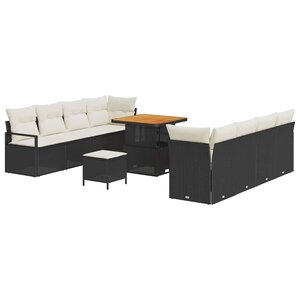 vidaXL Ensemble de canapé de jardin avec coussin 11 Pièces Noir polyrotin