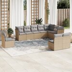 vidaXL Salon de jardin avec coussins 10 Pièces beige résine tressée