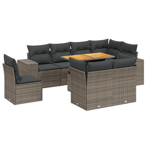 vidaXL Salon de jardin 9 Pièces avec coussins gris résine tressée