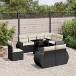 vidaXL Salon de jardin 9 Pièces avec coussins noir résine tressée