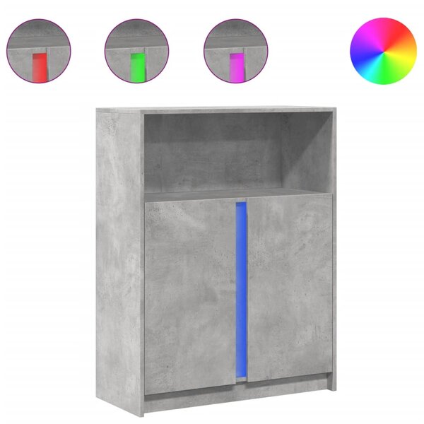 vidaXL Buffet avec LED gris béton 77x34x100 cm bois d'ingénierie