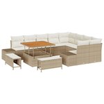 Canapé jardin 12 pièces avec coussins Beige Poly Rattan Acacia