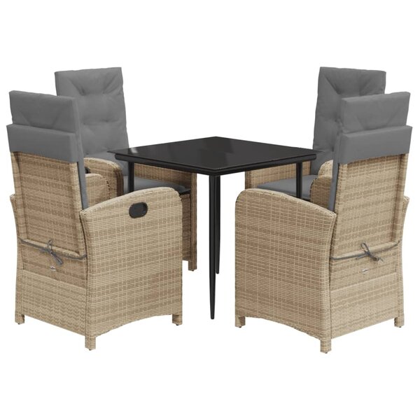 vidaXL Ensemble à manger de jardin coussins 5 Pièces mélange beige rotin