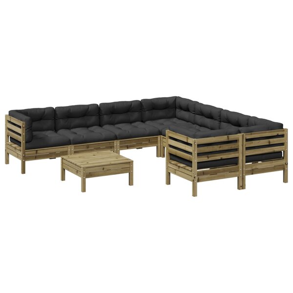 vidaXL Salon de jardin 9 Pièces avec coussins bois de pin imprégné