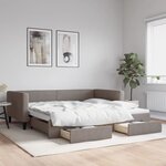 vidaXL Lit de jour avec gigogne et tiroirs taupe 100x200 cm tissu