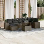 vidaXL Salon de jardin 8 Pièces avec coussins gris résine tressée