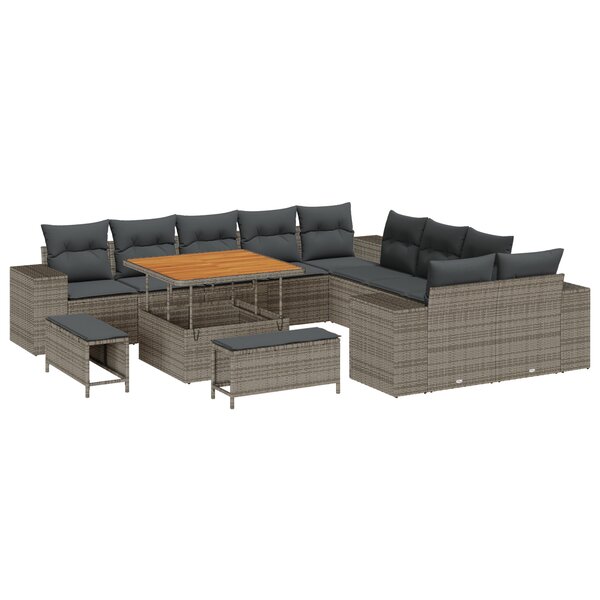 vidaXL Ensemble de Canapés de Jardin de 13 Pièces avec Coussins Gris Poly Rotin Acacia