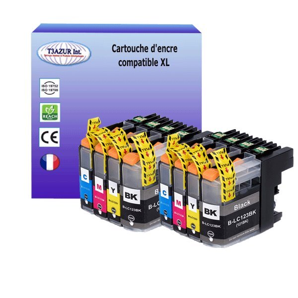 T3AZUR- 8x Cartouches compatibles avec Brother LC123XL pour Brother DCP-J522DW  DCP-J552DW  DCP-J752DW