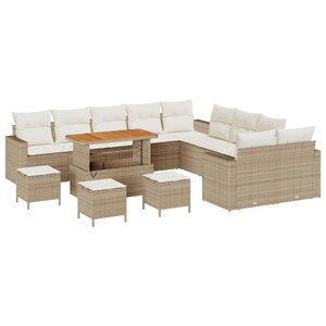 vidaXL Ensemble de canapé de jardin 14 Pièces Beige polyrotin