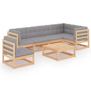 vidaXL Salon de jardin 7 Pièces avec coussins Bois de pin massif