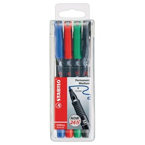 OHPen marqueur universel permanent pointe ogive moyenne 1 mm couleurs assorties étui de 4  (paquet 4 unités)