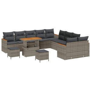 vidaXL Ensemble de canapé de jardin avec coussin 13 Pièces Gris polyrotin