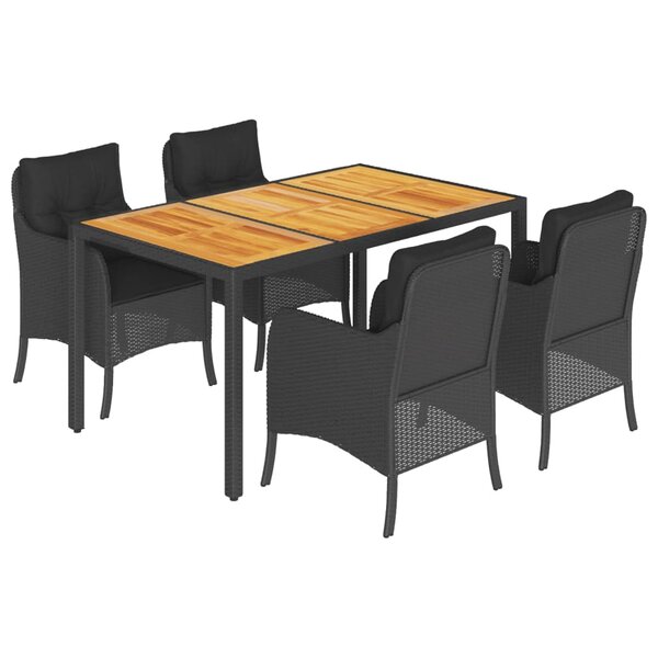 vidaXL Ensemble à manger de jardin coussins 5Pièces Noir Résine tressée