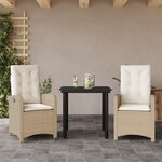 vidaXL Ensemble à manger de jardin et coussins 3 Pièces Beige poly rotin