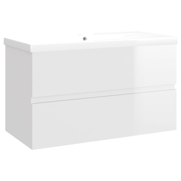 vidaXL Armoire d'évier avec lavabo intégré Blanc brillant Aggloméré