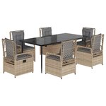vidaXL Ensemble à manger de jardin et coussins 7 Pièces beige poly rotin