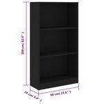 vidaXL Bibliothèque 3 niveaux Noir 60x24x109 cm Bois d'ingénierie