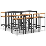 vidaXL Ensemble de bar jardin 9 Pièces noir poly rotin/bois massif acacia