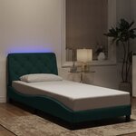 vidaXL Cadre de lit avec lumières LED vert foncé 90x190 cm velours