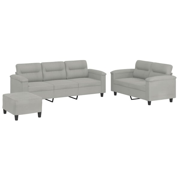 vidaXL Ensemble de canapés 3 Pièces coussins gris clair tissu microfibre
