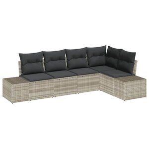 vidaXL Ensemble de canapé de jardin 5 Pièces Gris clair polyrotin