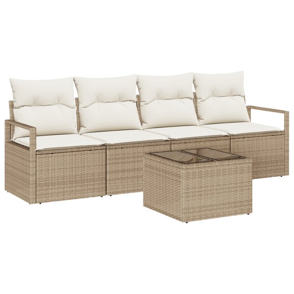 vidaXL Ensemble de Canapé de Jardin 5 Pièces avec Coussins Beige en Poly Rotin