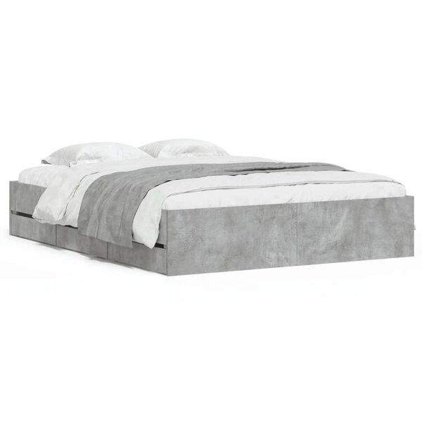 vidaXL Cadre de lit avec tiroirs sans matelas gris béton 150x200 cm