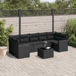 vidaXL Salon de jardin 8 Pièces avec coussins noir résine tressée